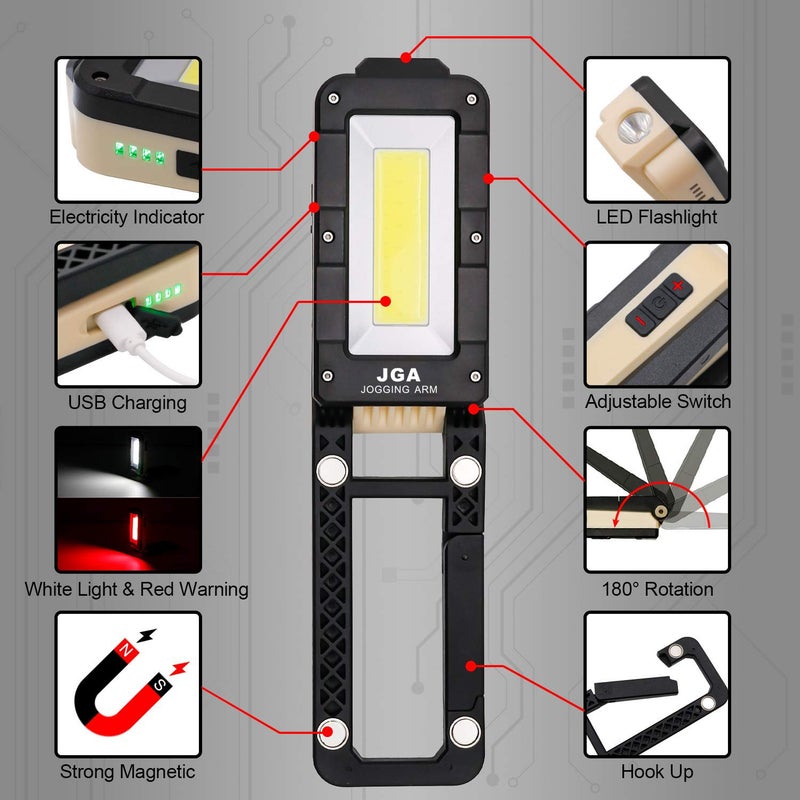 JGA JOGGING ARM Magnetic LED Portable Working Light Rechargeable LED Work Flashlight Super Brightness 180 Rotatable Folding Snap Working Light for Car Repairing Emergency Camping Mountain Climbing - Image 2